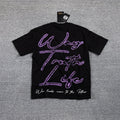 Wing Tonight Life Purple Script Graphic T-Shirt — front